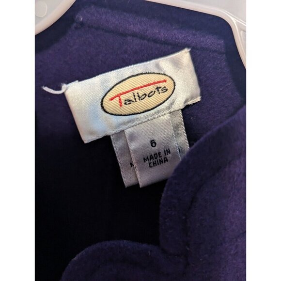Talbots Dark Purple 100% Wool Open Blazer Size 6 Lined Shoulder Pads - Picture 3 of 14